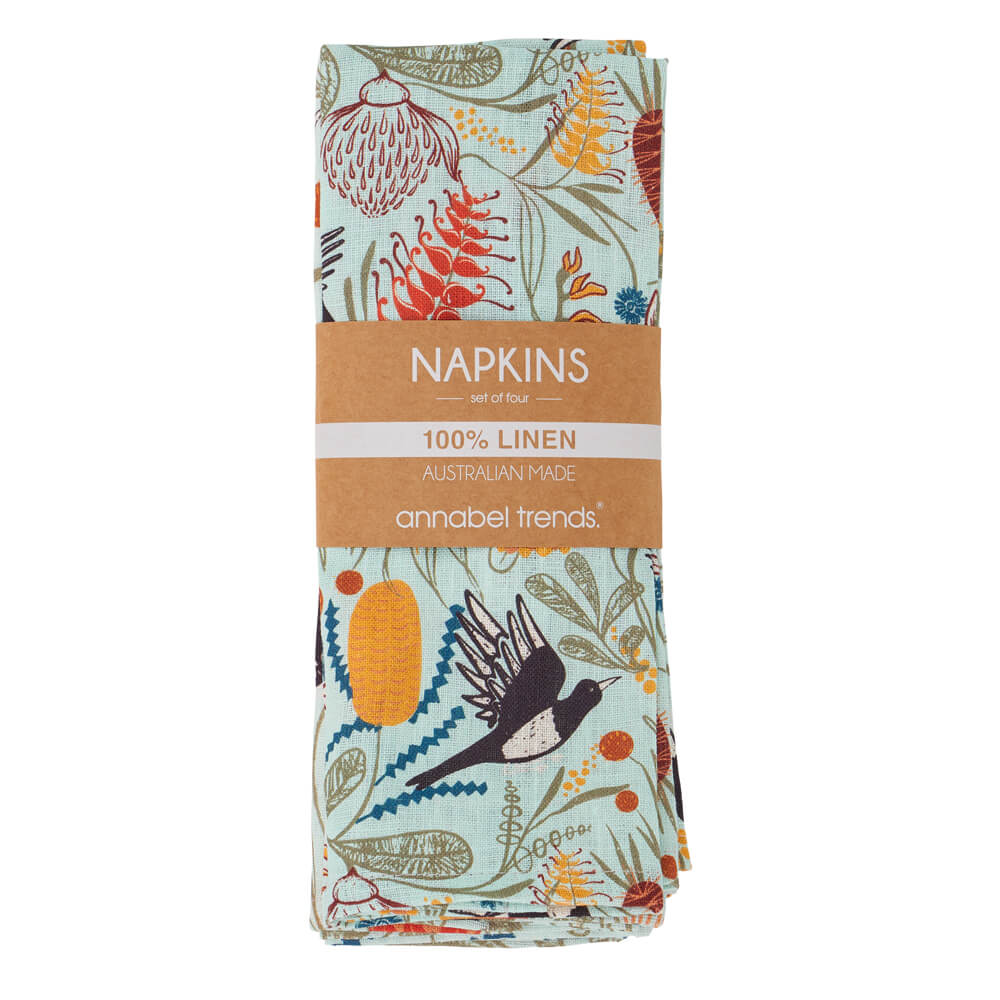 Australian Souvenirs Linen Magpie Florals Napkins by Annabel Trends