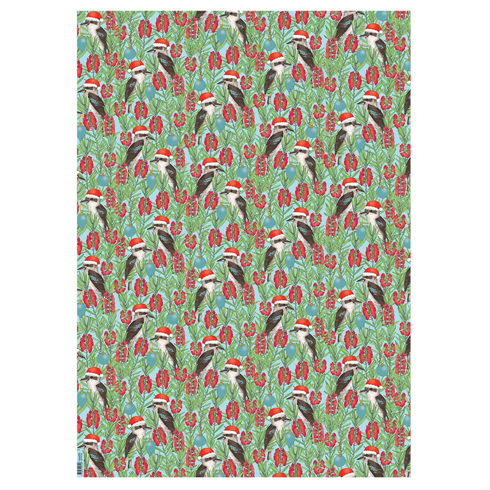 Australian-made Kookaburra-themed Christmas Wrapping Paper featuring unique, eco-friendly design by Victoria McGrane