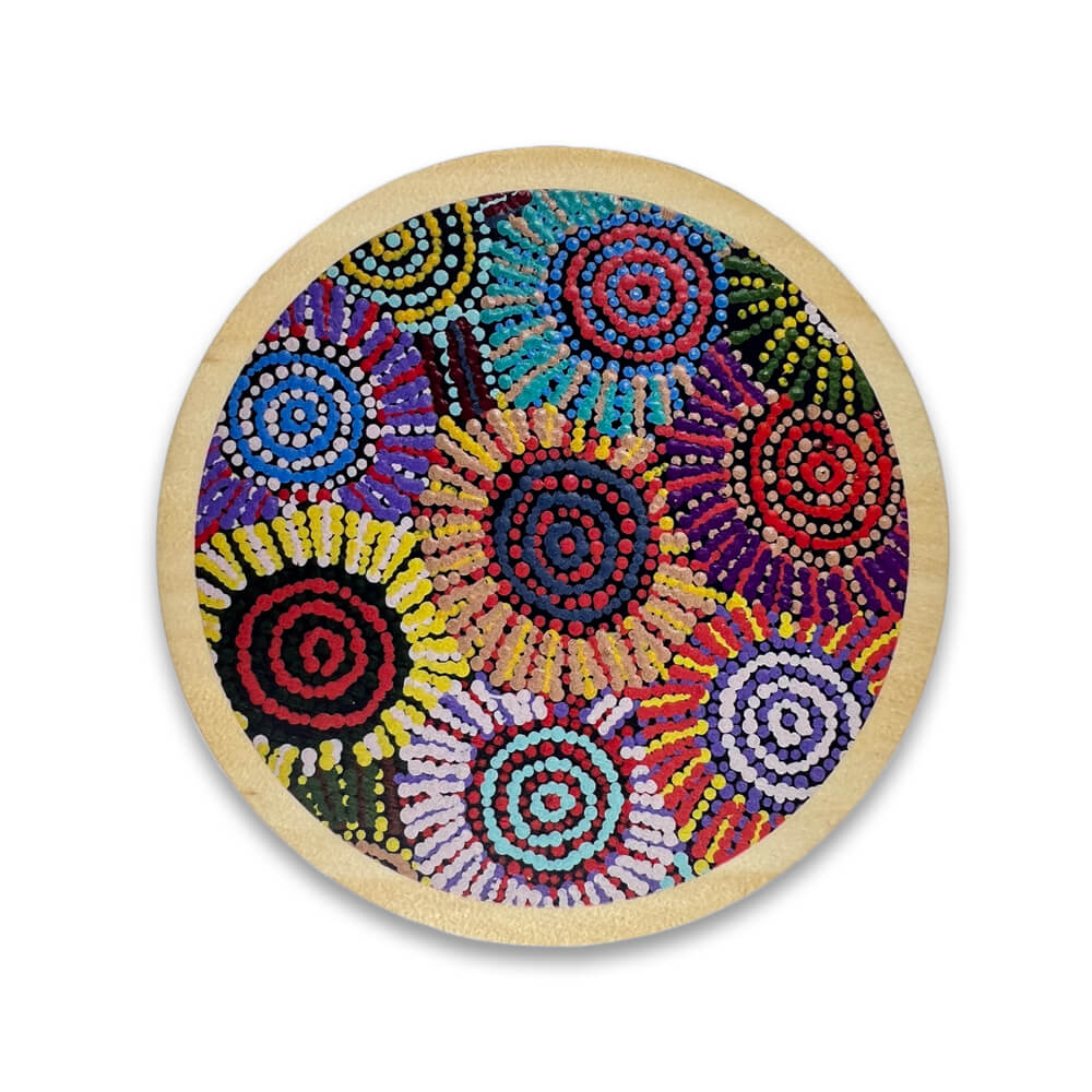 Aboriginal Souvenir Gifts Australian Made Wooden Coaster by Evelyn Nangala Robertson