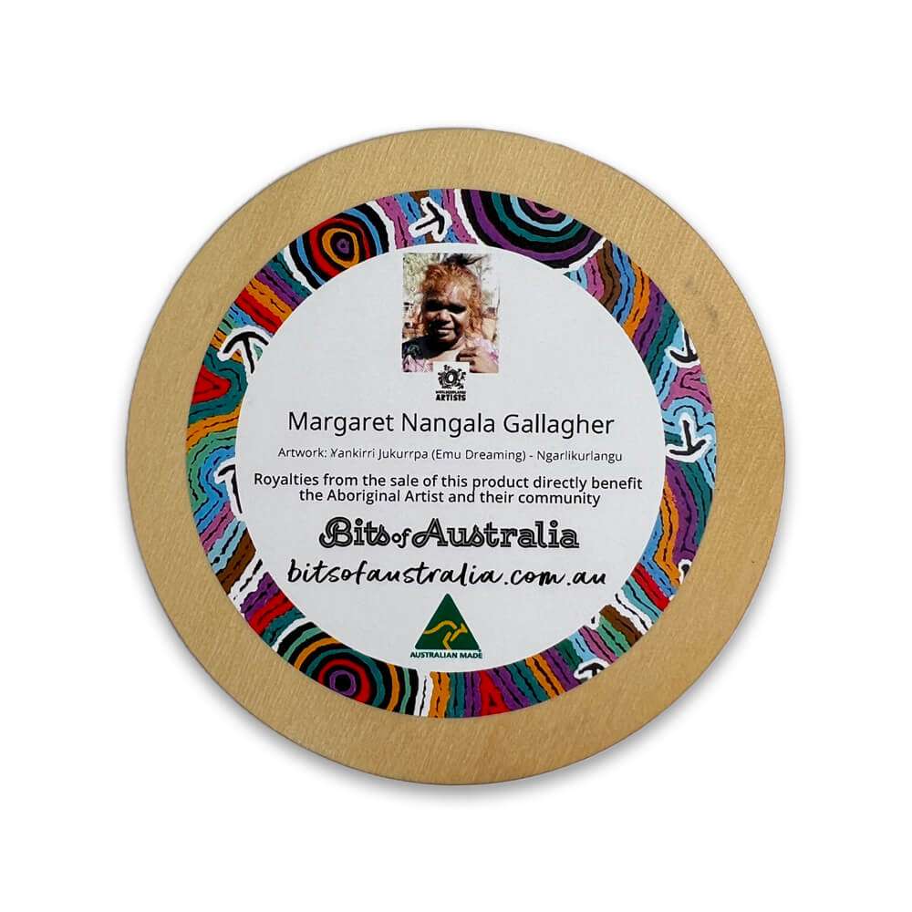 Aboriginal Souvenir Gifts Australia Wooden Coaster Margaret Jangala Gallagher Back