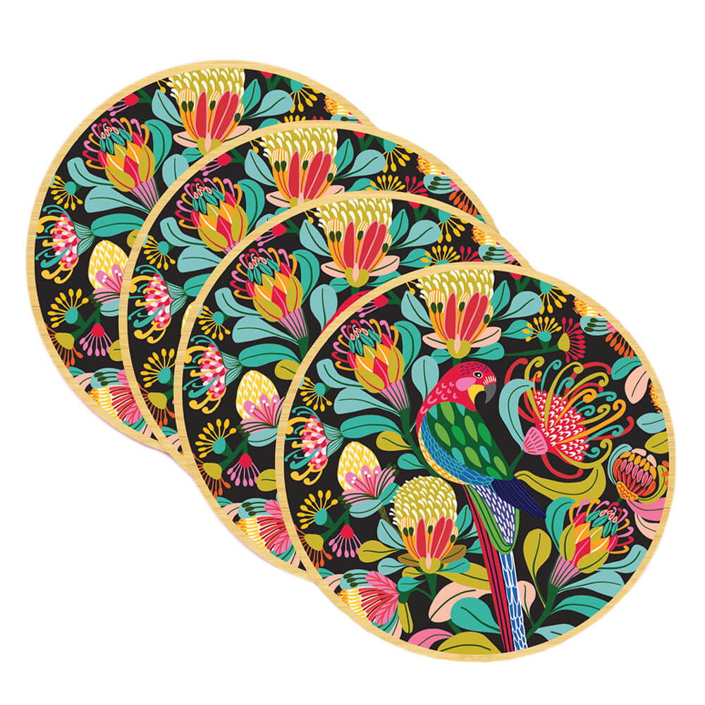 Australian Souvenir Wooden Coasters Colourful Rosella by Kirsten Katz
