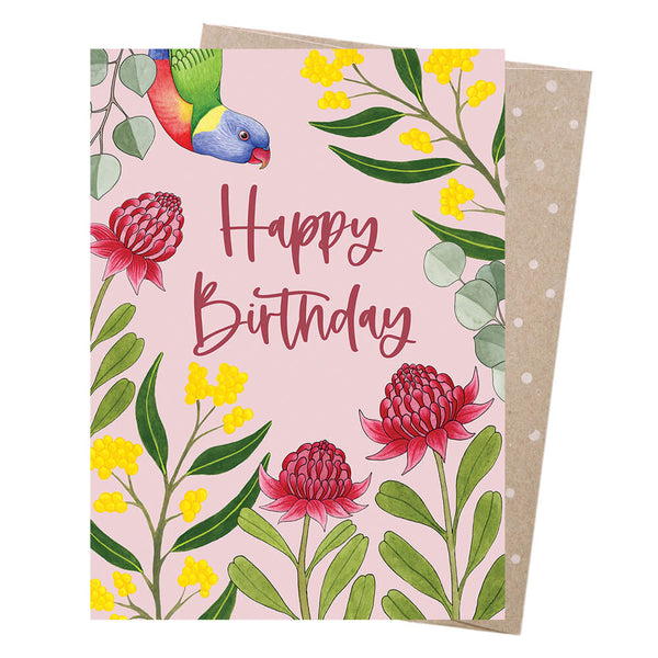 Birthday Cards Australiana Lorikeet, Wattle and Waratah Bits of Australia