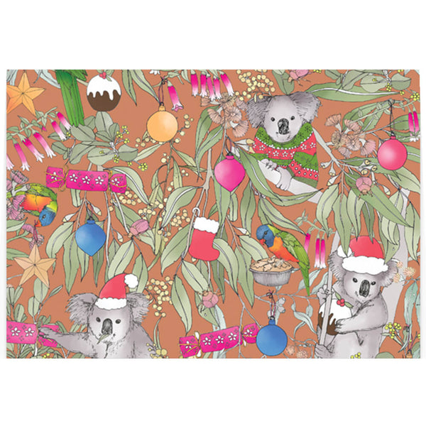 Australian Themed Christmas Wrapping Paper Koalas & Pudding Bits of