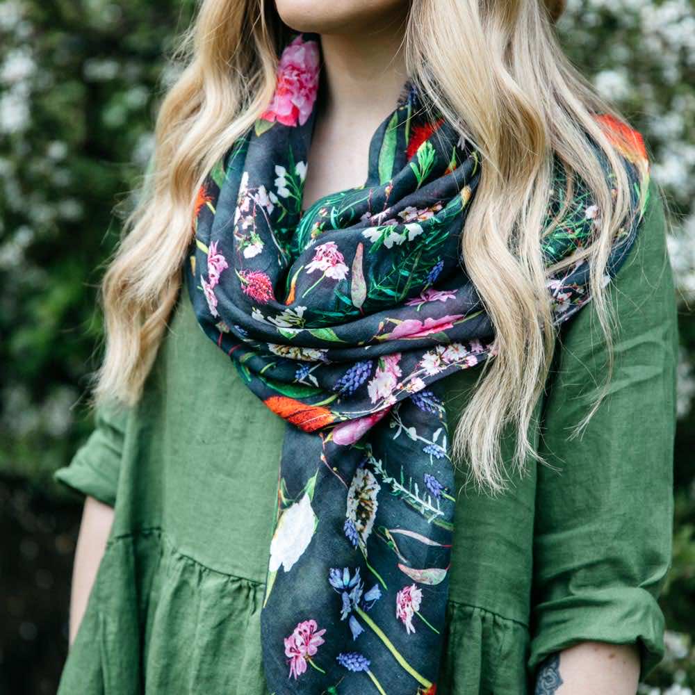 Scarves for Women Online Cotton Square Voile Botanical Flowers Australian Made