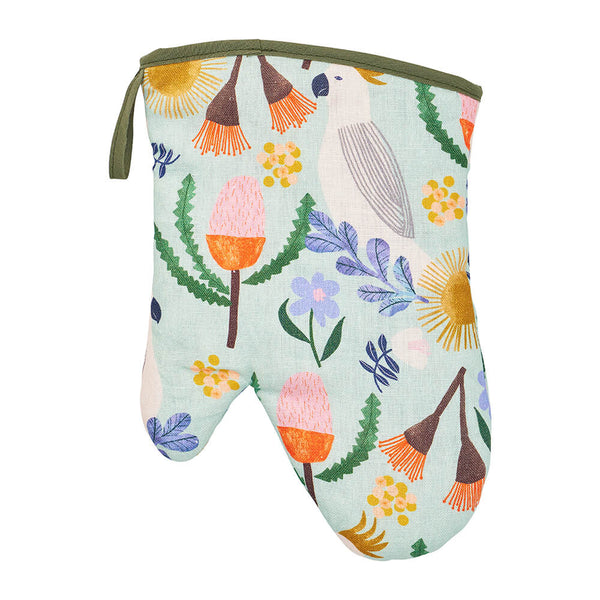 Kitchen Gifts Australia, Linen Oven Glove Aussie Bush Design Bits of