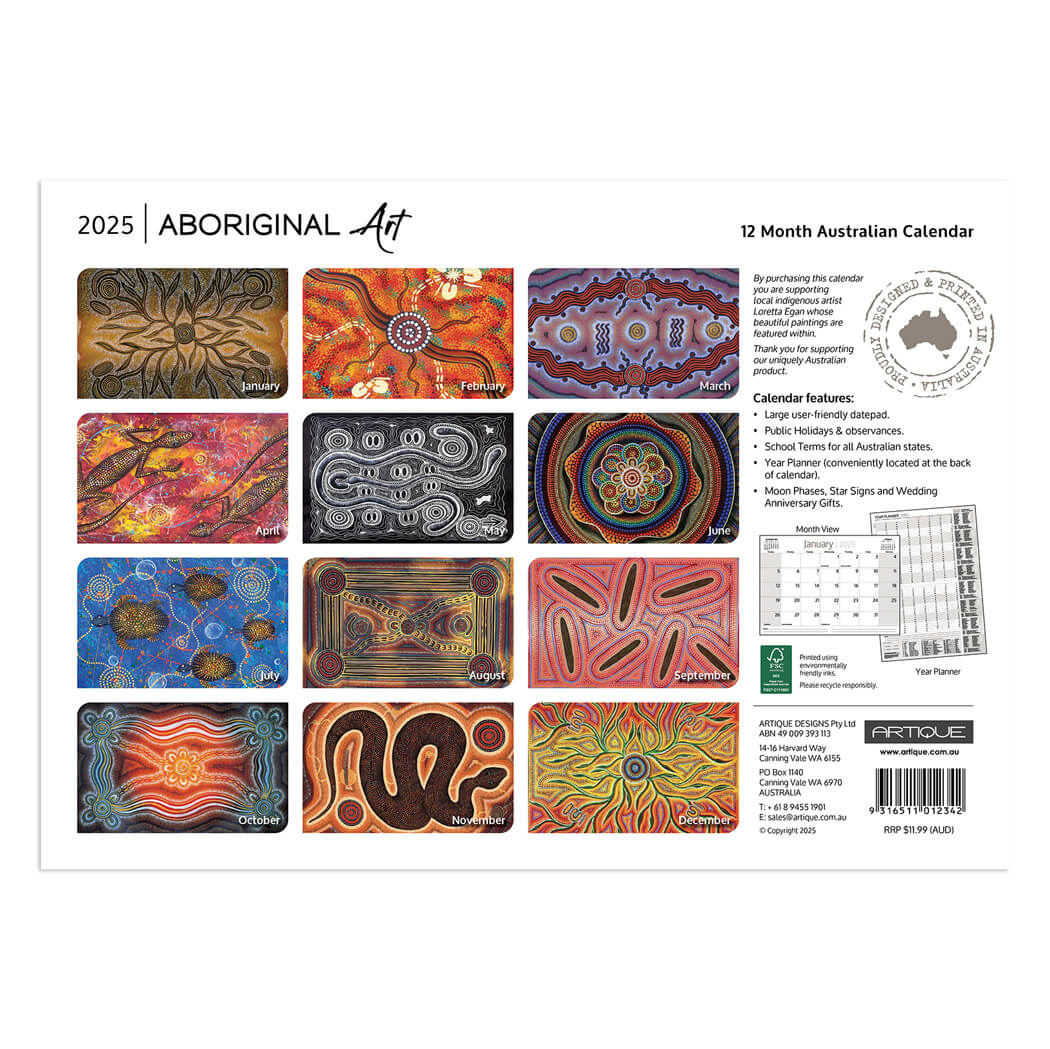 2025 Aboriginal Art Calendar for the best Australian Souvenirs Bits 2025 Calendar Australian Artists Art
