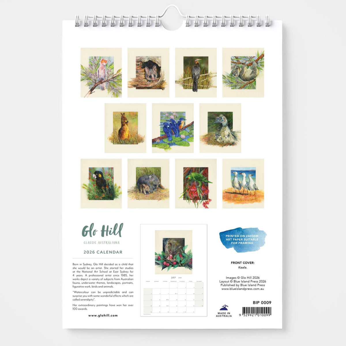 2026 Australian Souvenir Calendar with watercolour artworks of koalas, wombats and other aussie animals
