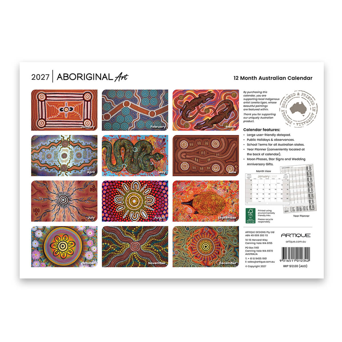 2027 Australian Aboriginal rt Souvenir Calendar y Artique