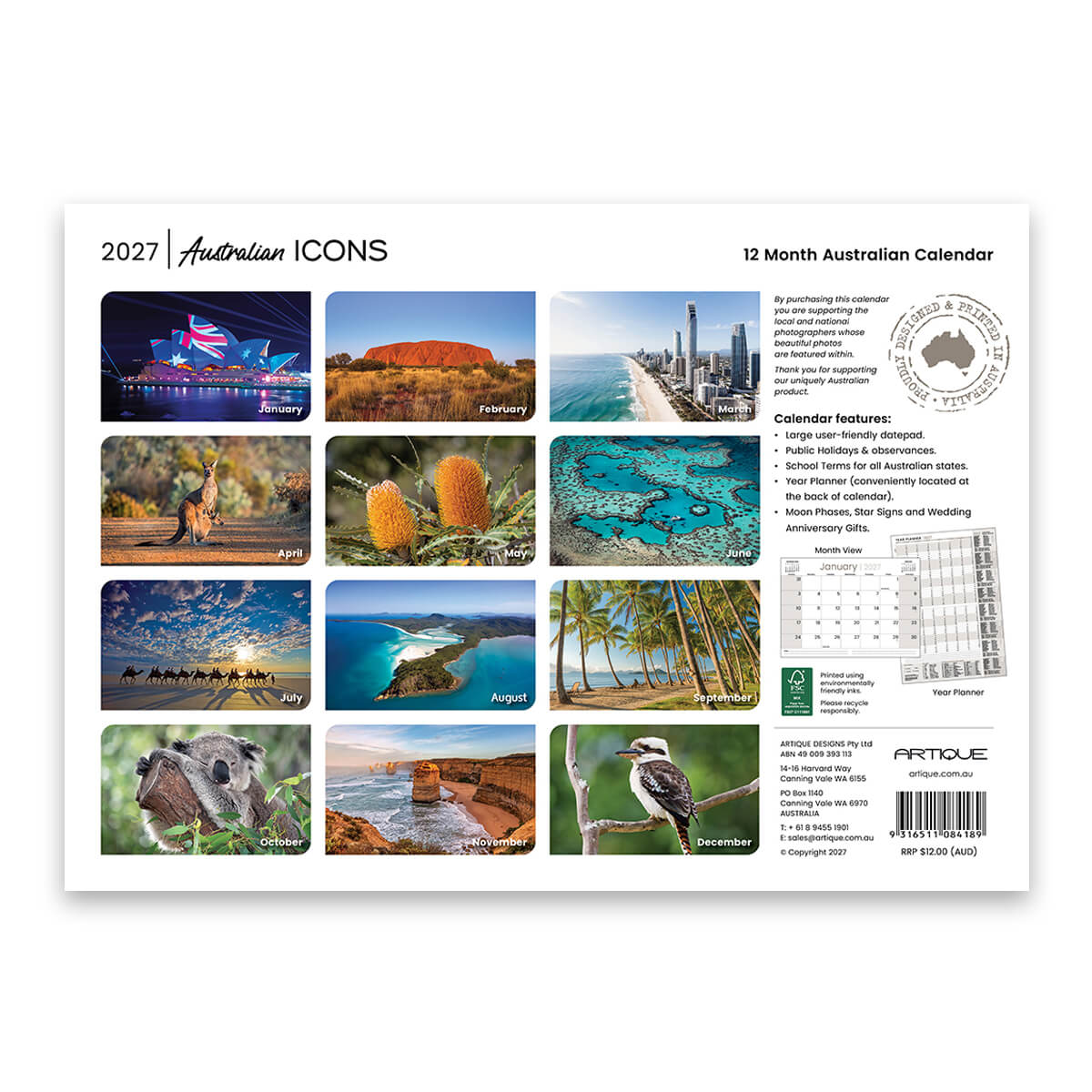 2027 Australian Icons Calendar Made in Australia Souvenirs