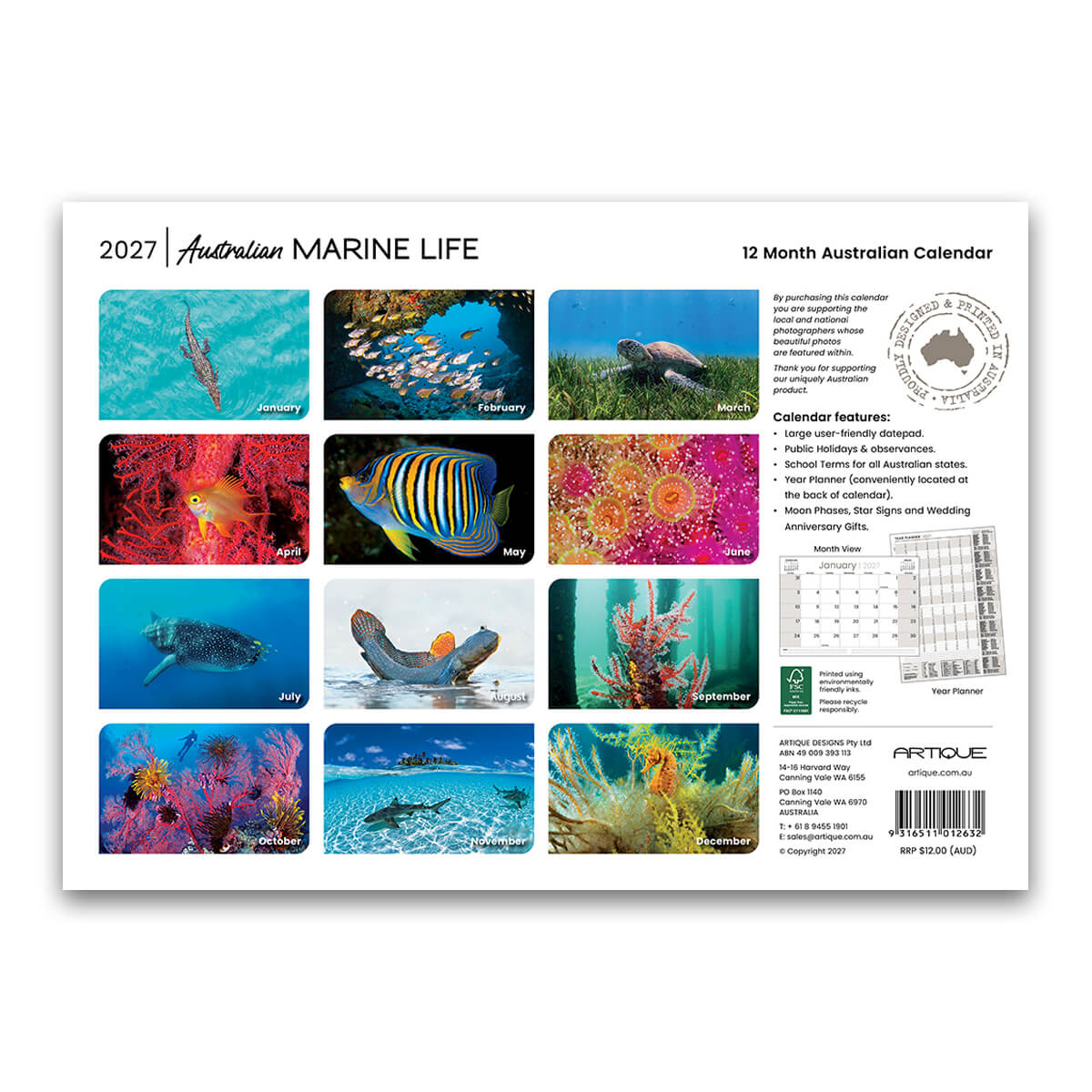 2027 Australian Marine Life Souvenir Calendar Made in Australia