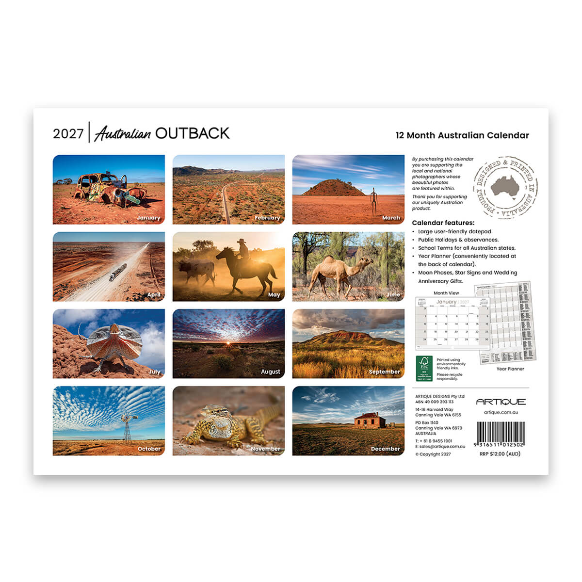 2027 Australian  Outback Wall Calendar Made in Australia for the Best Souvenirs