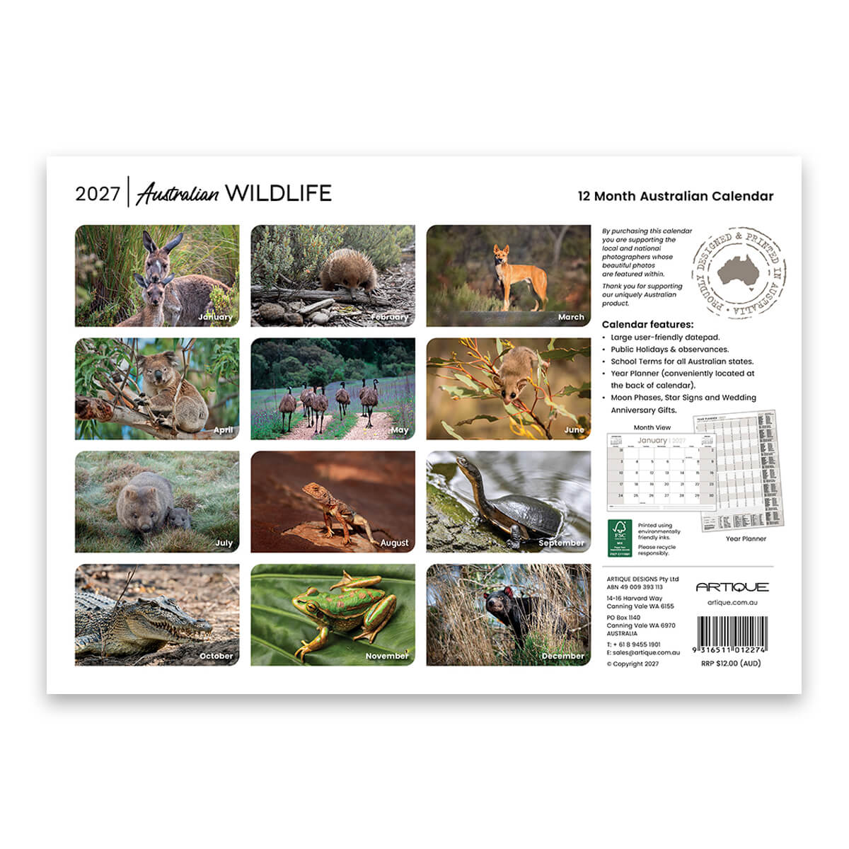 2027 Australian Wildlife Souvenir Calendar for Corporate Gifts Made in Australia