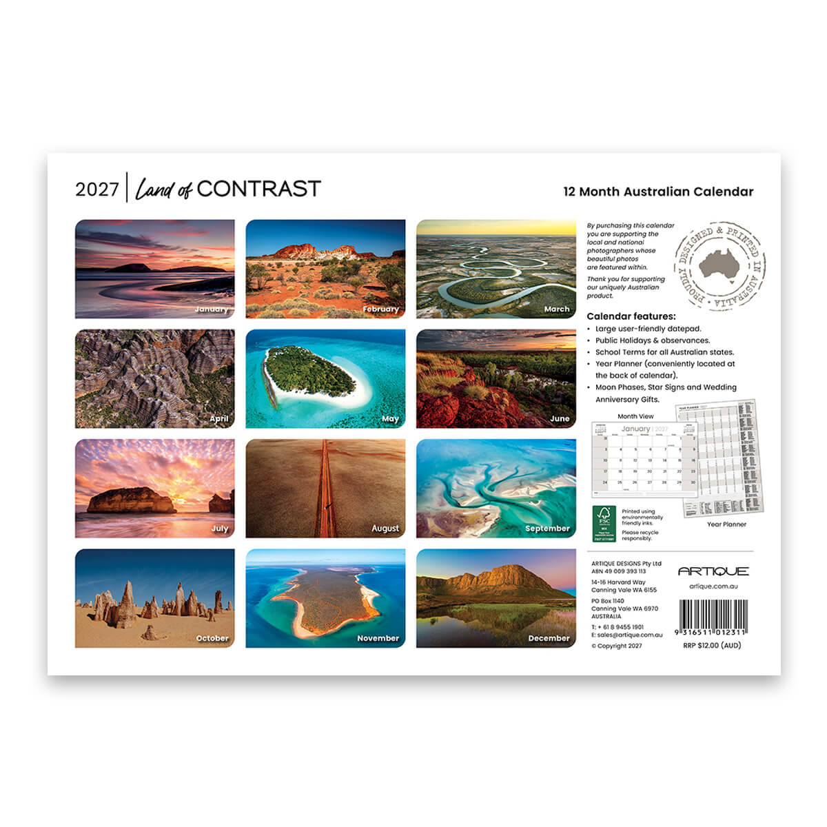 2027 Land of Contrast Australian Souvenir Calendar by Artique
