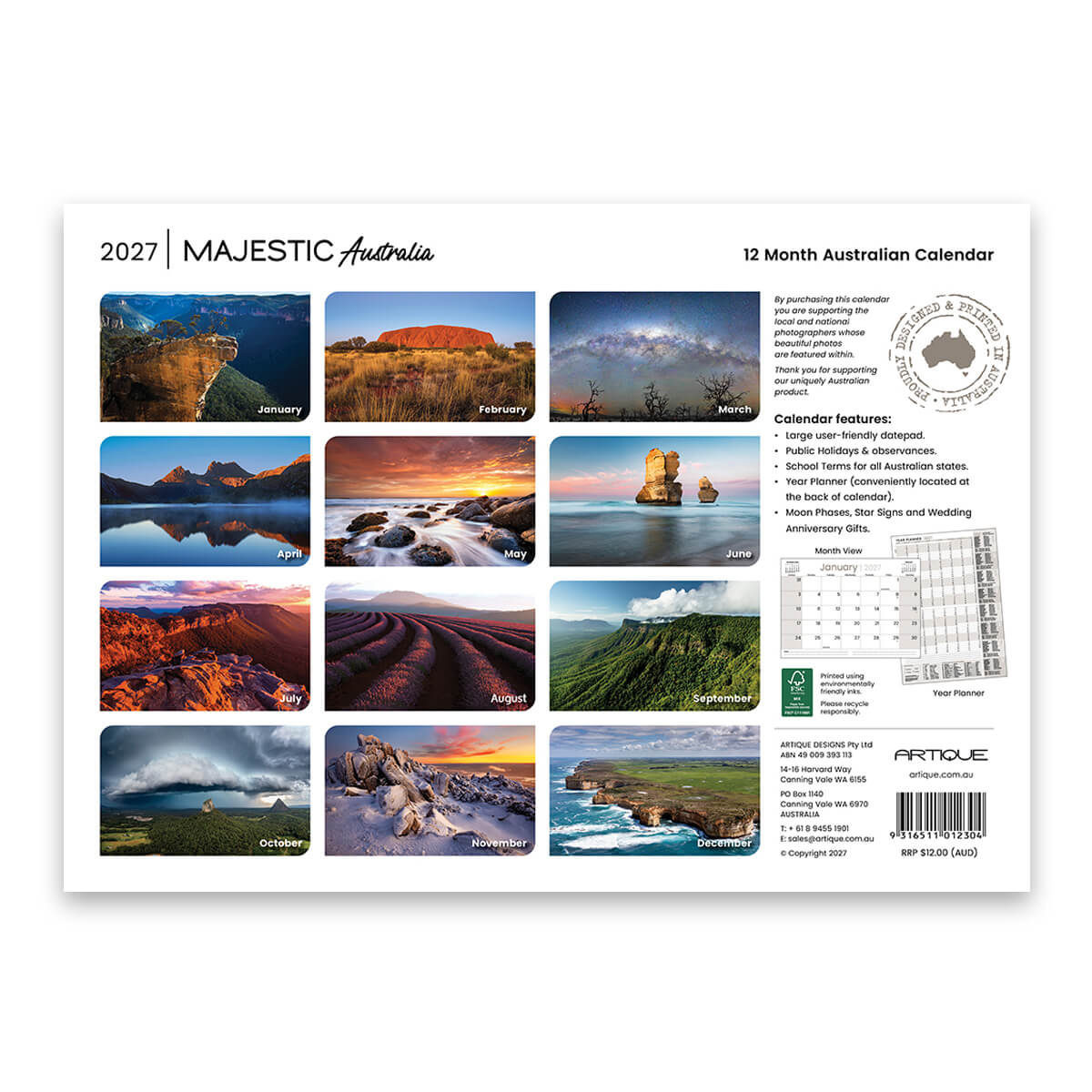 2027 Majestic Australia Souvenir Calendar by Artique