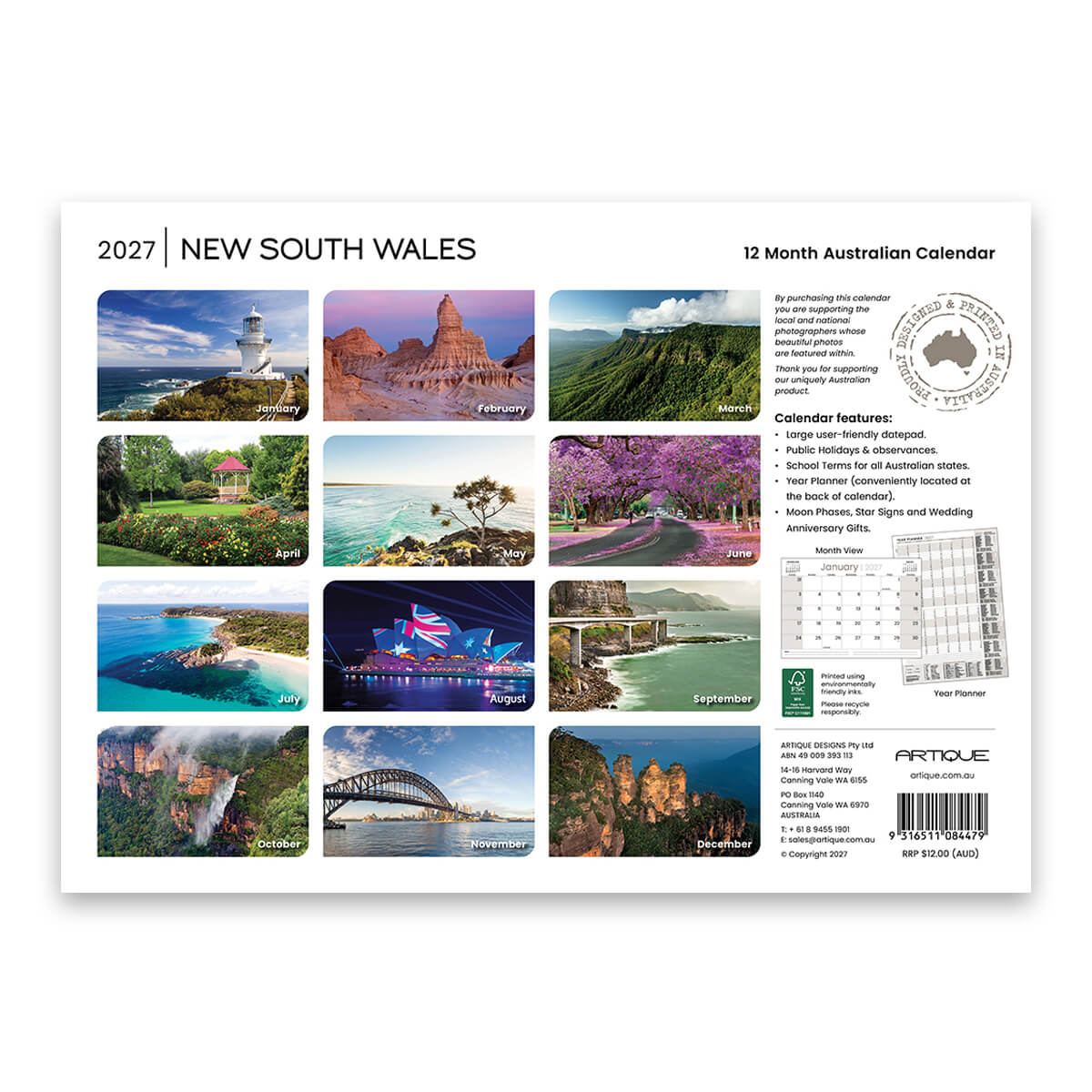 2027 NSW Australia Souvenir Calendar for Gifts to Send Overseas