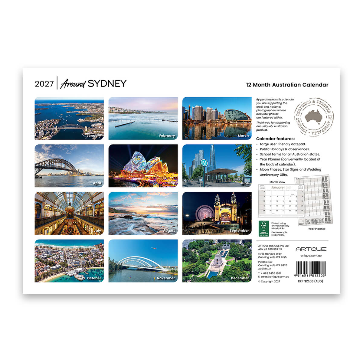 2027 Sydney Calendar Australian Made