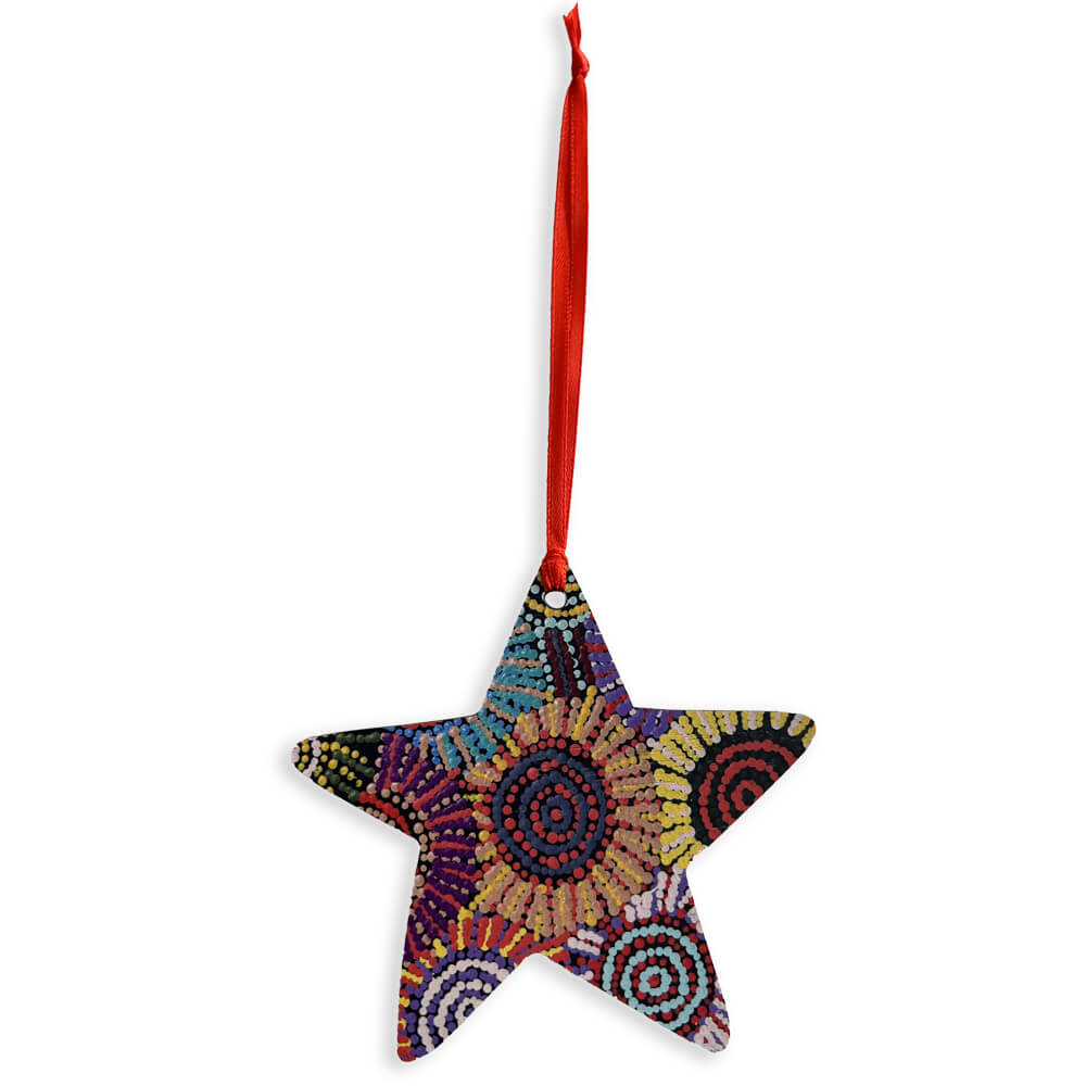 Aboriginal Christmas Decorations Australian Made Wooden Star by Evelyn Nangala Robertson