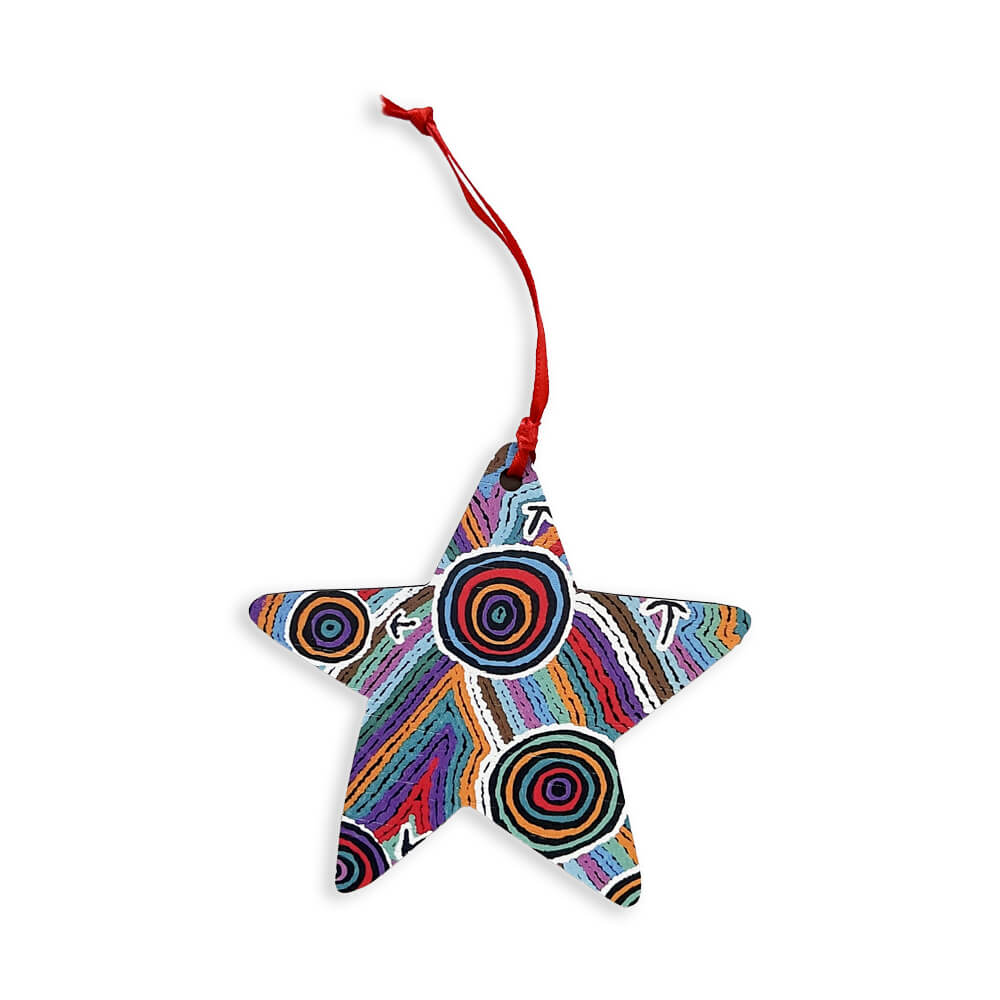 Aboriginal Christmas Decorations Australian Made wooden Star by Margaret Nangala Gallagher