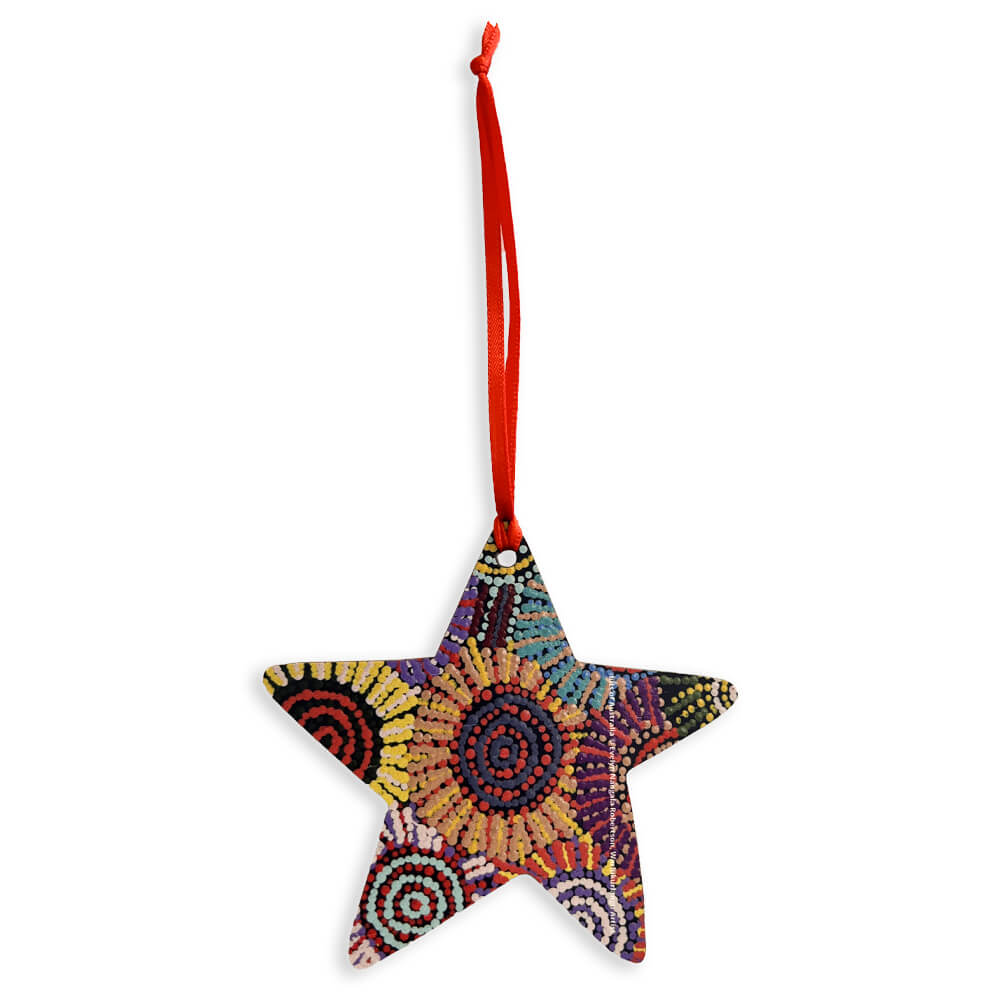 Aboriginal Christmas Decoration Australian Made Wooden Star