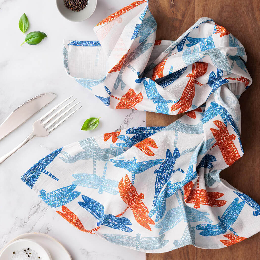 Aboriginal Souvenir Tea Towel with Dragonfly Artwork by Sheryl Burchill