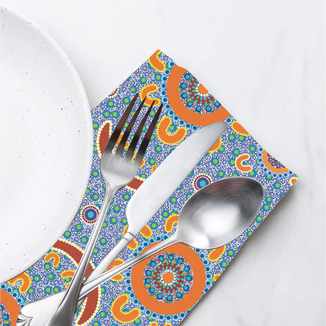 Aboriginal Gifts - Australian Made Napkins in Cotton and Family Camping Artwork