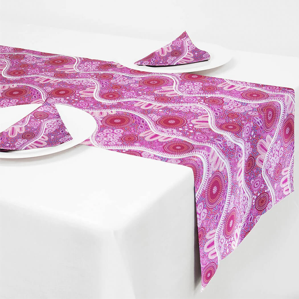 Aboriginal Souvenirs Pink Womens Journey Table Runner Made in Australia