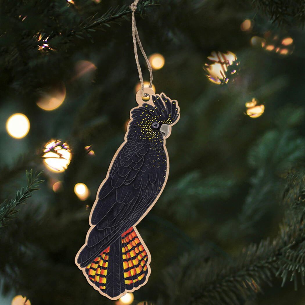 Aussie Christmas Decoration Wooden Black Cockatoo Made in Australia