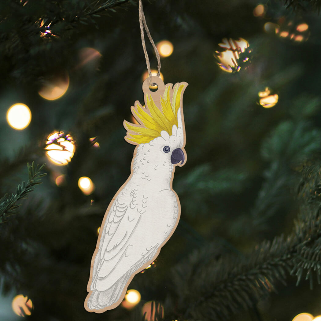 Aussie Christmas Decoration Wooden Cockatoo Made in Australia by Earth Greetings