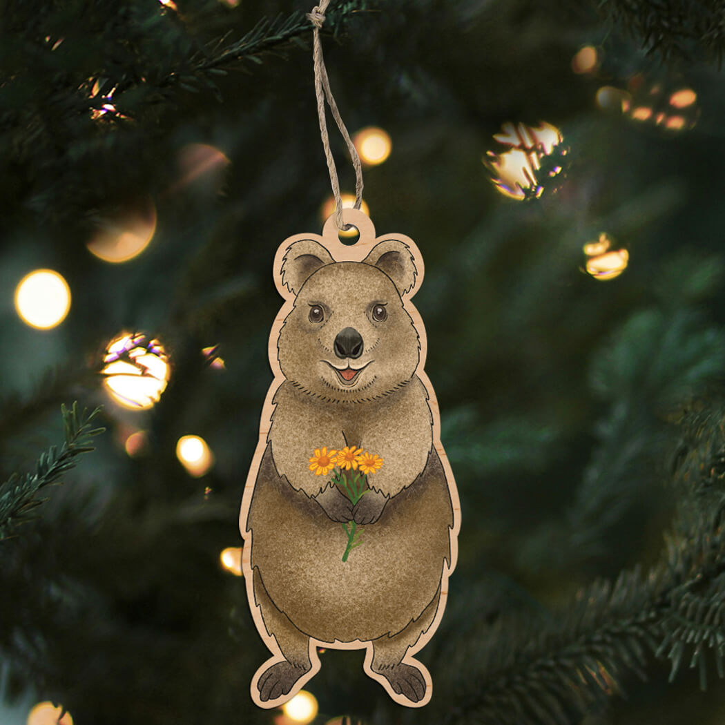 Aussie Christmas Decoration Wooden Quokka Made in Australia by Earth Greetings