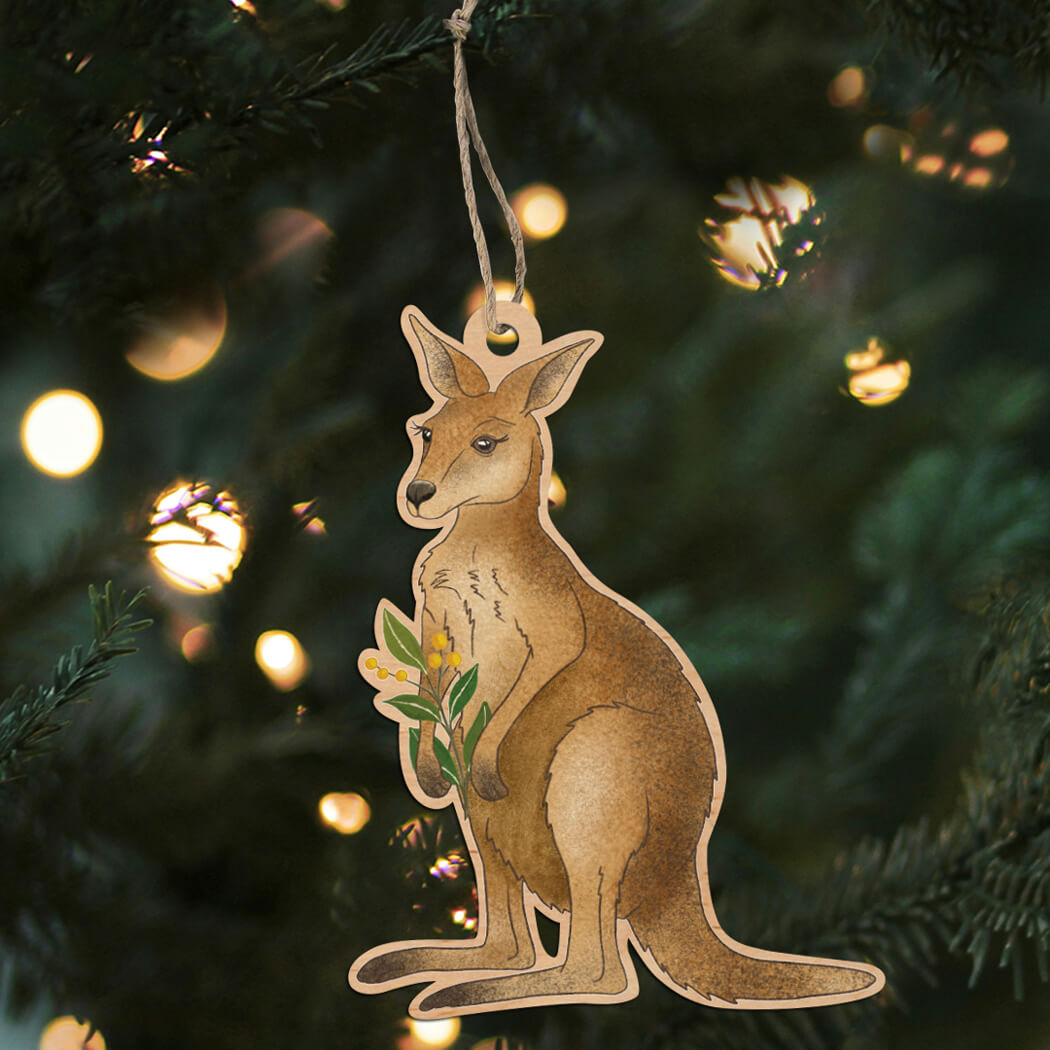 Aussie Christmas Decoration Wooden Kangaroo Made in Australia