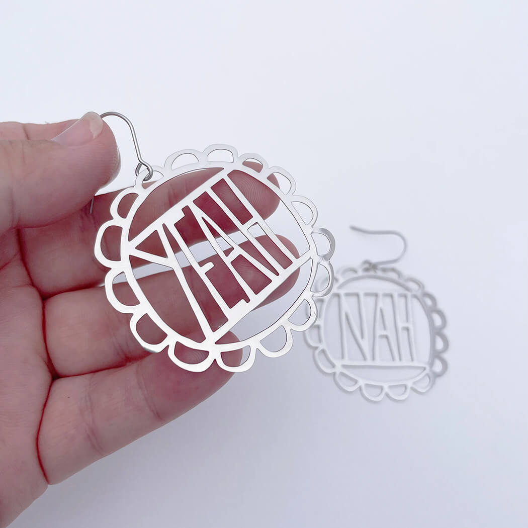 Aussie Gifts Yeah Nah Earrings in Silver by Denz