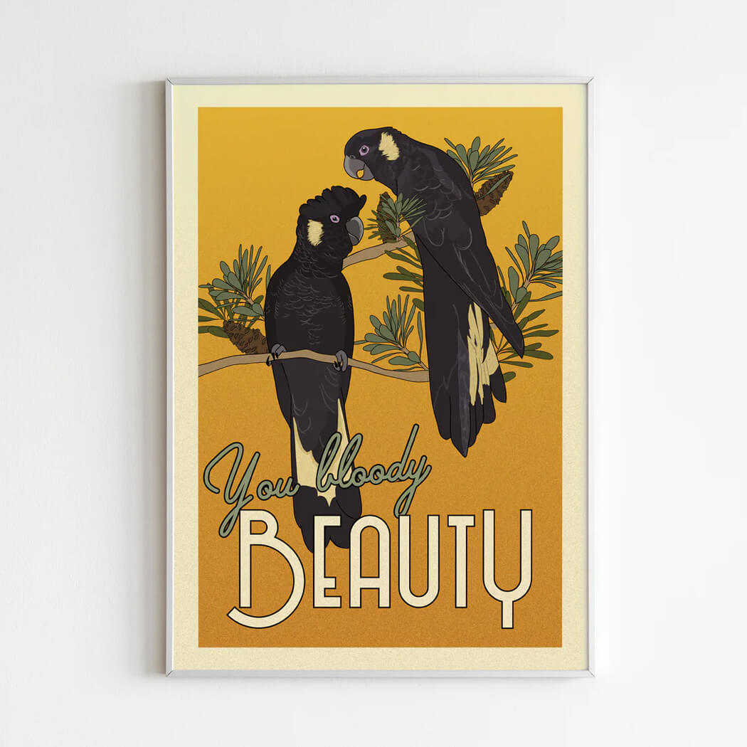 Australian Art Prints Black Cockatoo You Beauty for novelty souvenirs Australia