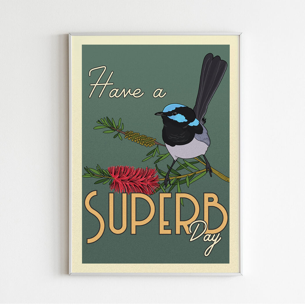 Australian Art Prints Superb Fairy Wren A4 Poster by Little Green Creative