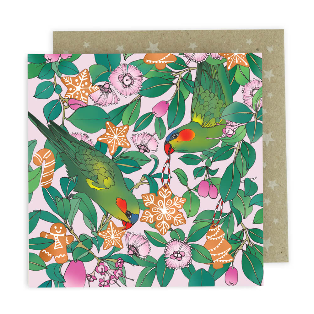 Australian Christmas Card Pack Lorikeets and Lilly Pilly by Earth Greetings