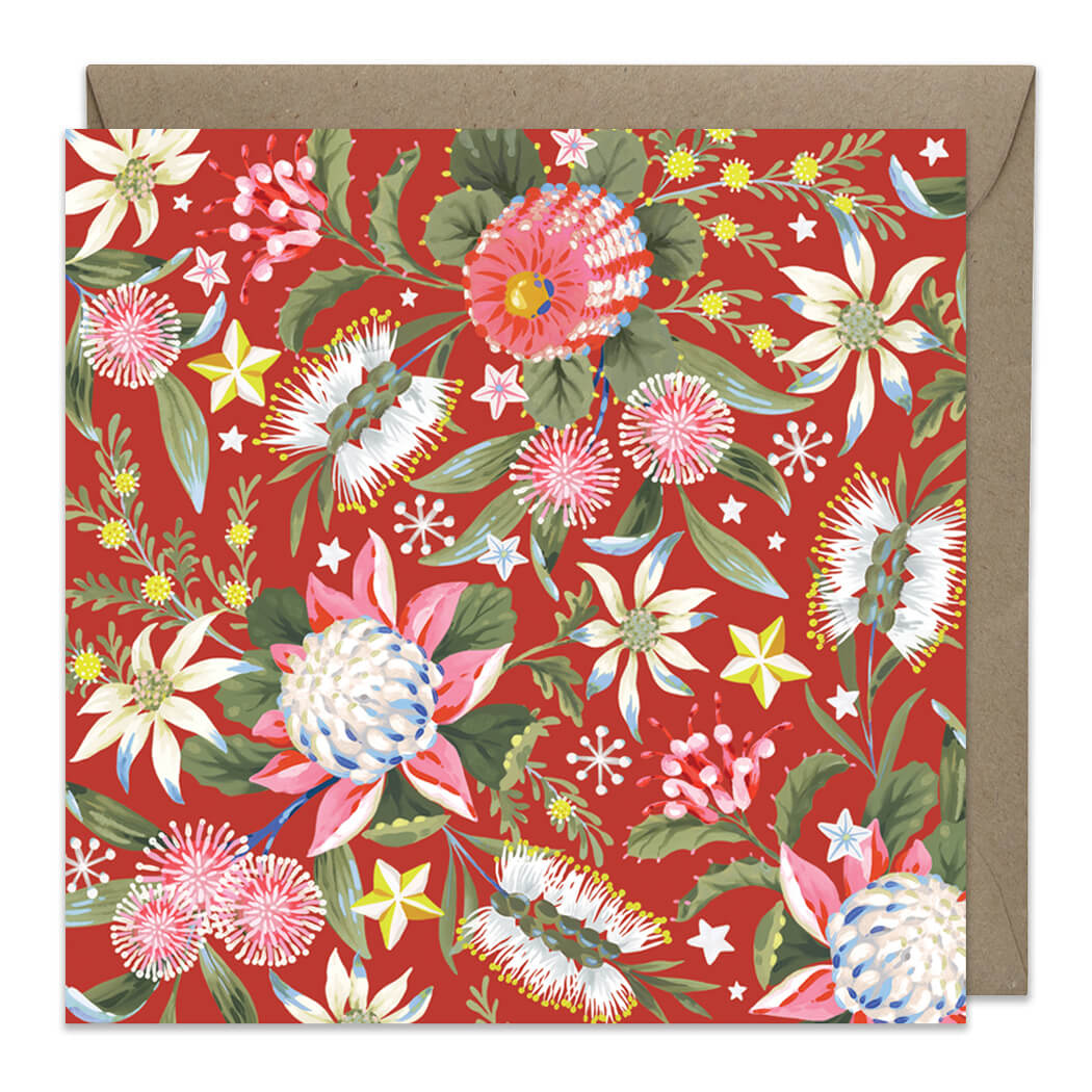 Australian Christmas Card Pack by Earth Greetings with Waratah and Banksia flowers