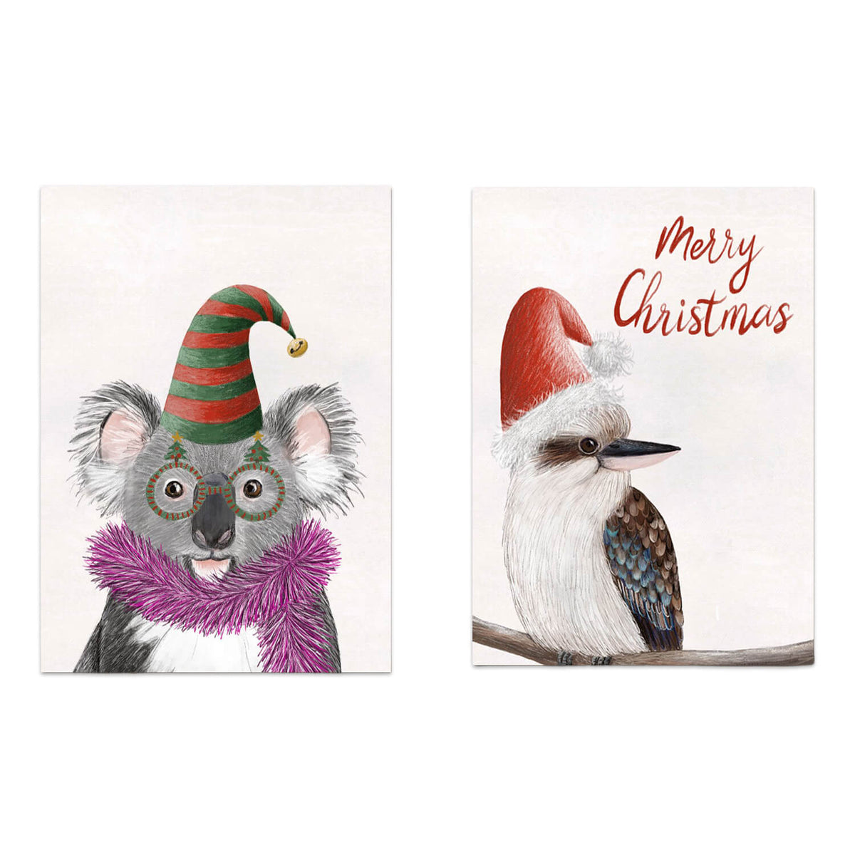 Australian Christmas Charity Card Pack Festive Koala and Kookaburra
