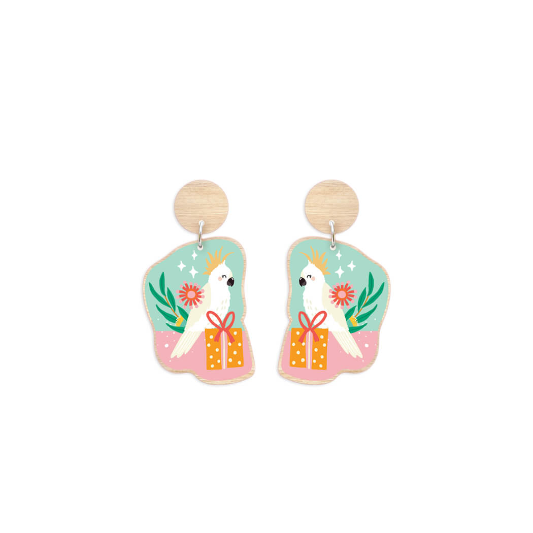 Australian Christmas Gifts Cockatoo Earrings by Christie Williams