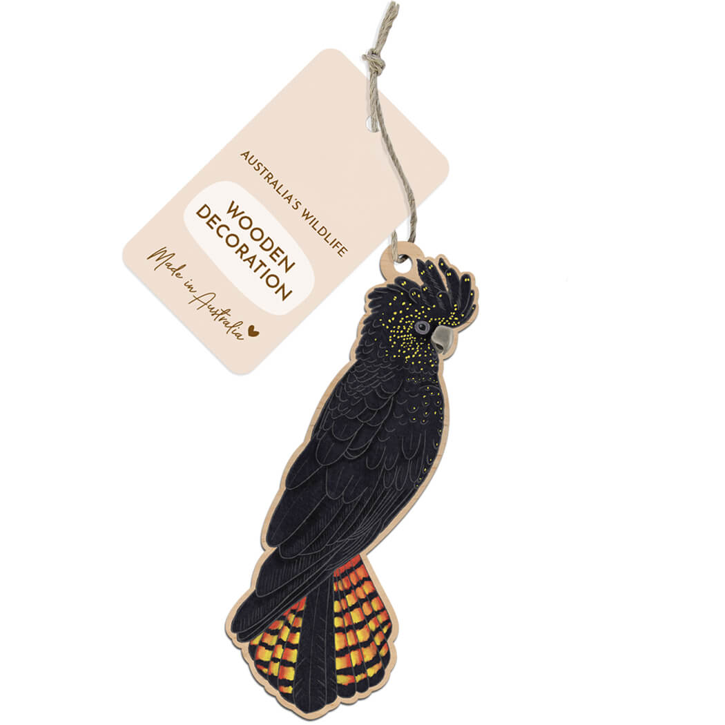 Australian Christmas Ornament Wooden Red-Tailed Black Cockatoo Made in Australia