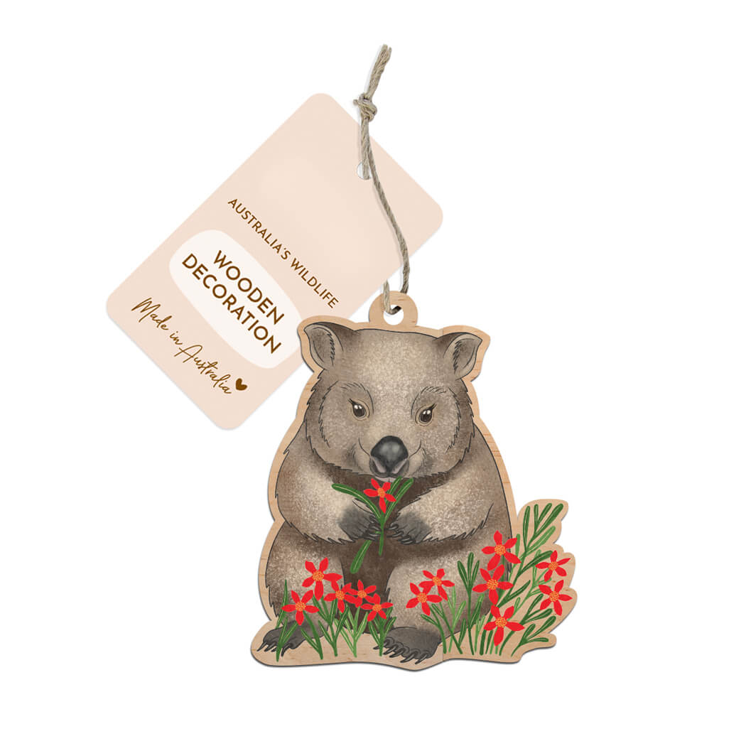Australian Christmas Ornament Wooden Wombat Made in Australia by Earth Greetings