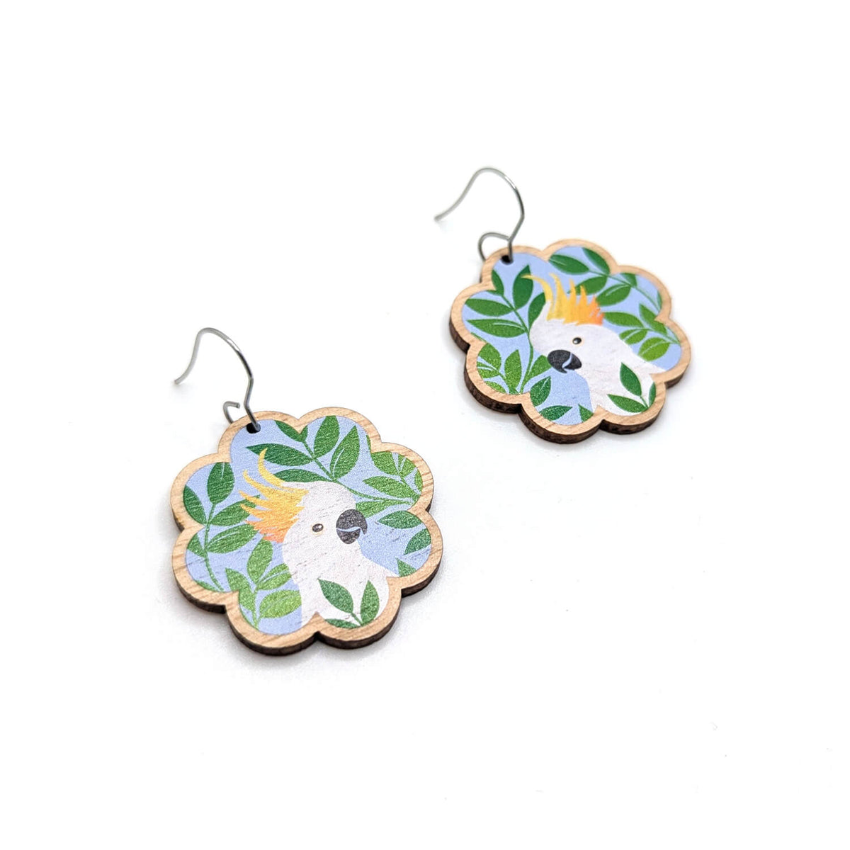 Australian Cockatoo Novelty Wooden Earrings