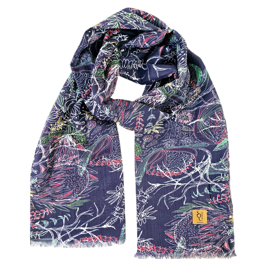 Australian Cotton Scarf with Wildflowers Design Made in Tasmania Australia