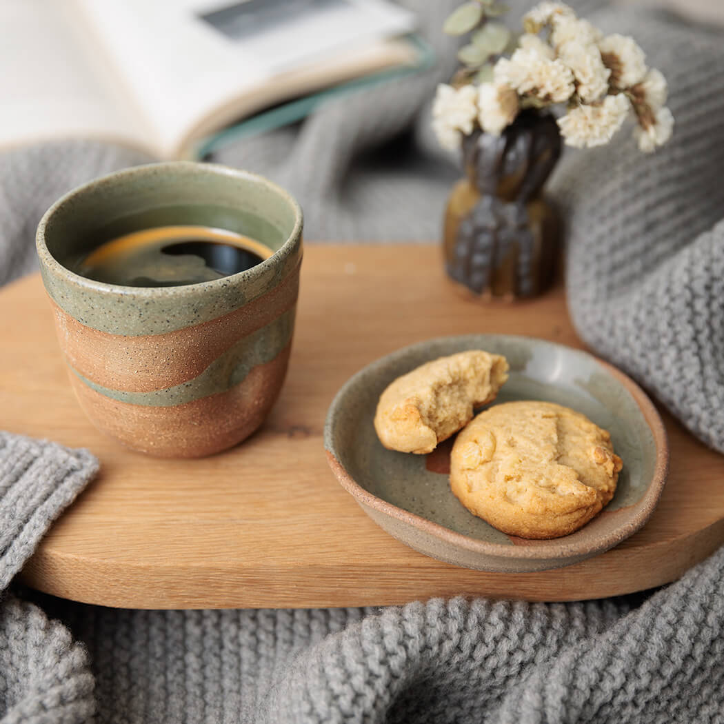 Australian Gifts for Men - Moss Green Handmade ceramic dish and espresso cup