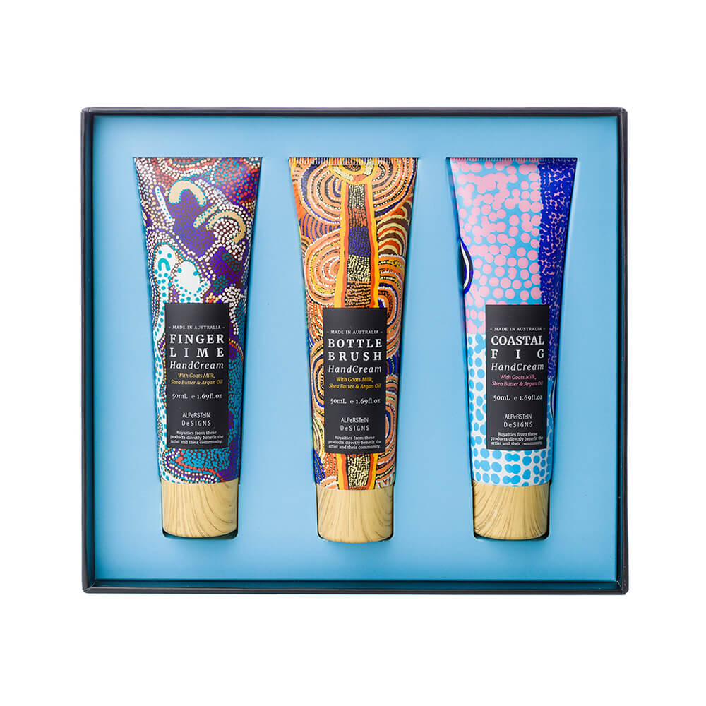 Australian Gifts for Women Hand Cream Trio with Aboriginal Designs by Alperstein