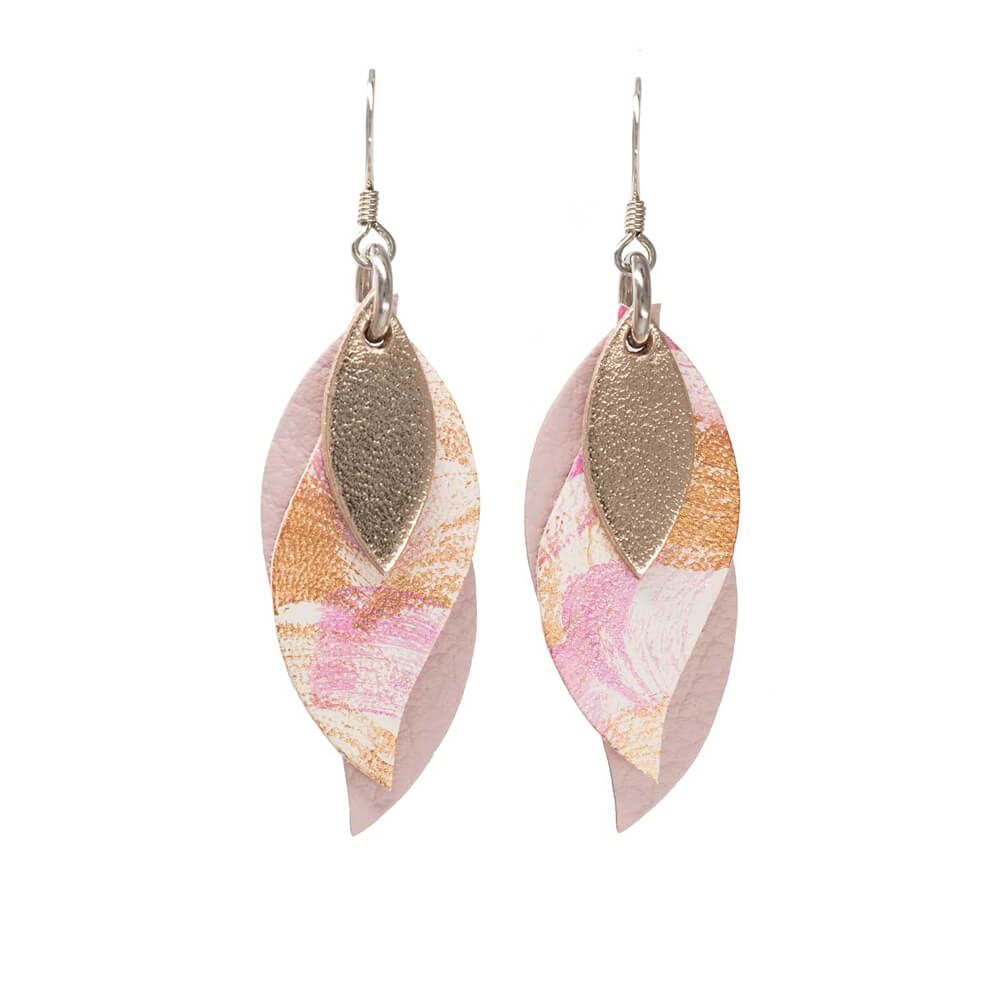 Australian Gifts for Women Leather Earrings Rose Gold and Pink by KI&Co
