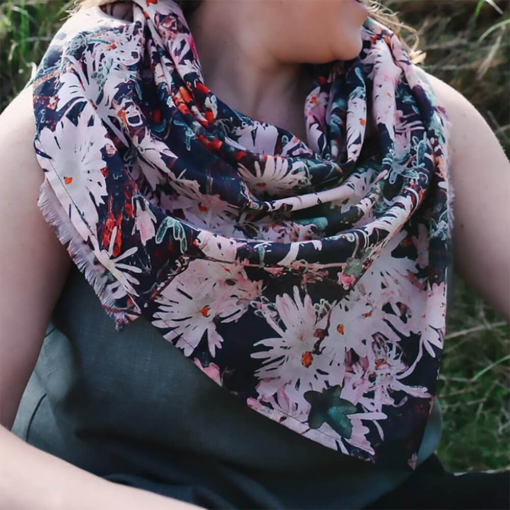 Australian Gifts for Women Organic Cotton Scarf Paper Daisies by SPQ Studio