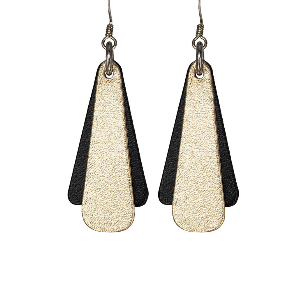 Australian Gifts for Women Leather Earrings in Black & Gold by KI&co
