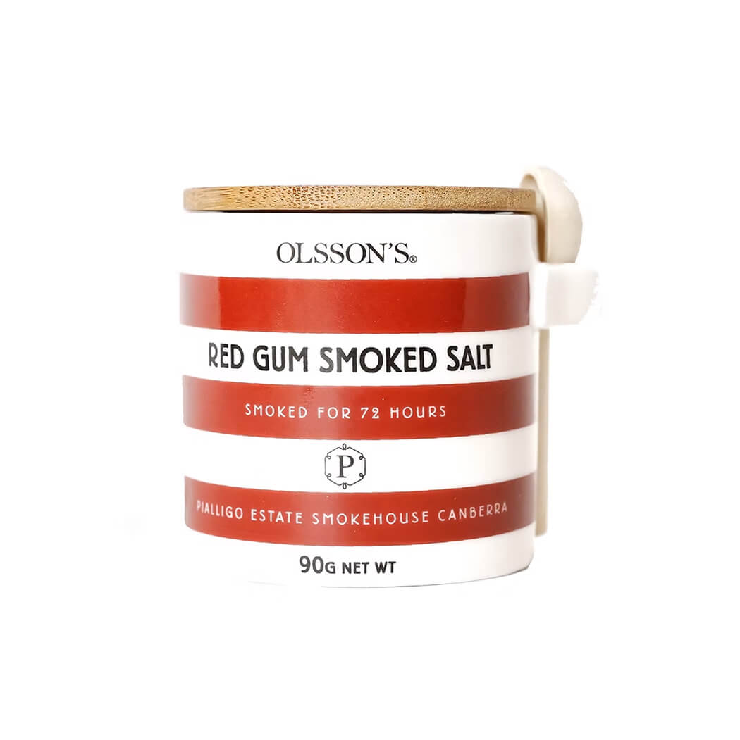 Australian Gourmet Food Gifts Olssons Red Gum Smoked Salt Ceramic Jar