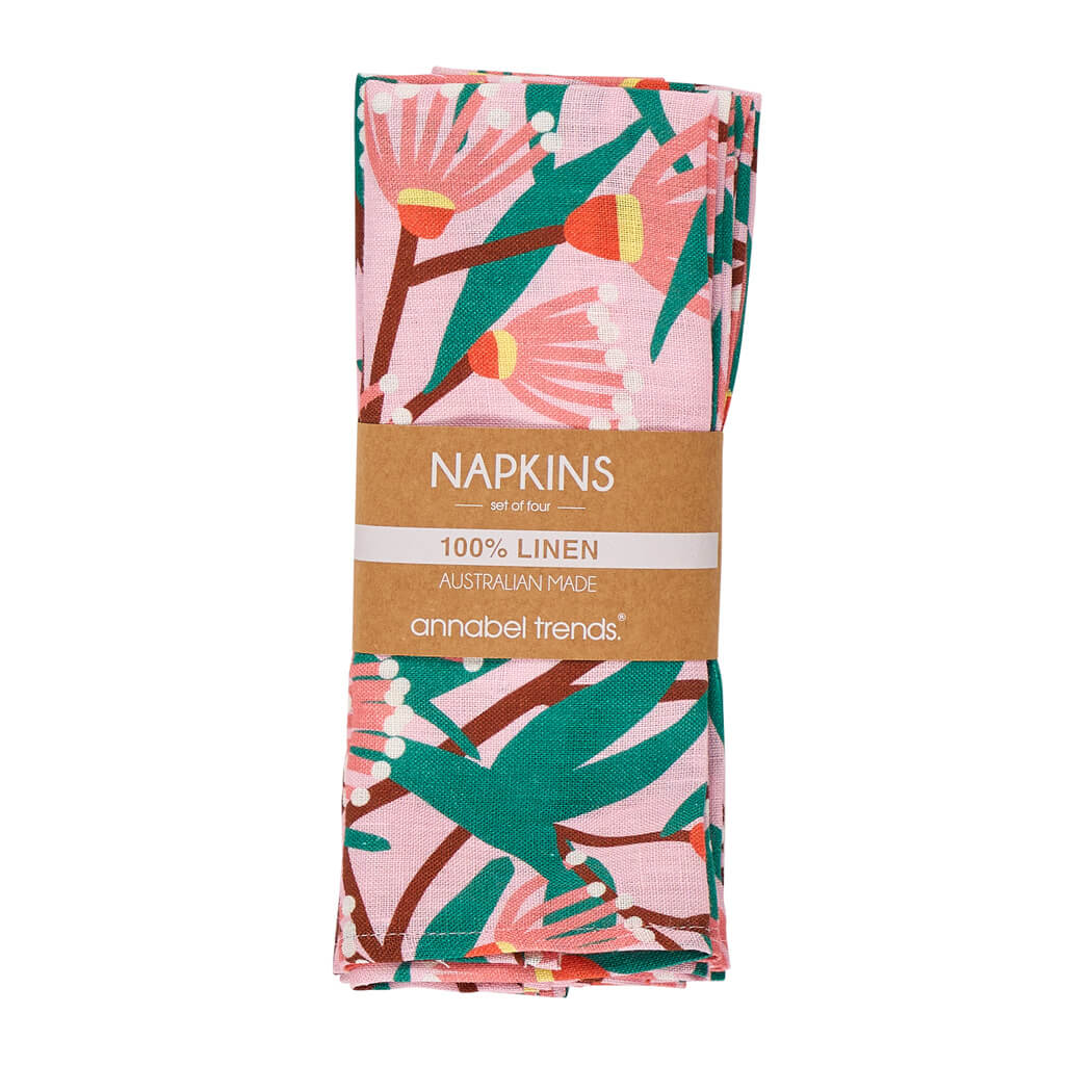 Australian Made Homewares - Linen Napkins in Gum Blossom Design