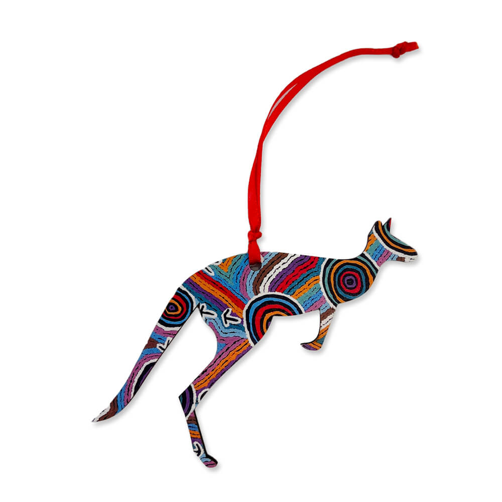 Australian Made Kangaroo Christmas Decoration with Aboriginal Art by Margaret Nangala Gallagher