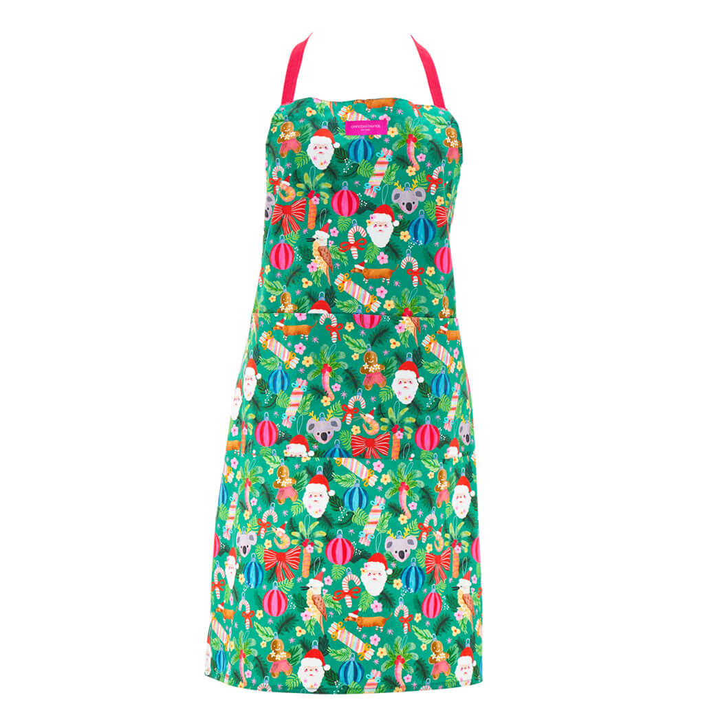 Australian made cotton apron with colourful Australiana Christmas design